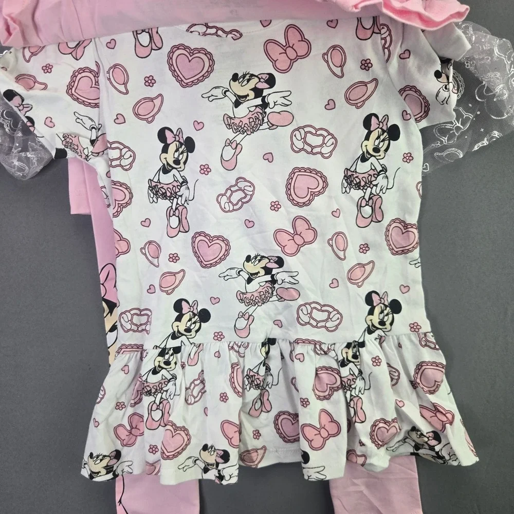 Disney Minnie Mouse 5-Pc Set Top Leggings Tutu Skirt 4T Pink Grey Ballerina NEW